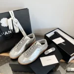 Chanel 2024B Silver Cracked Sports German Trainer Shoes - Image 9