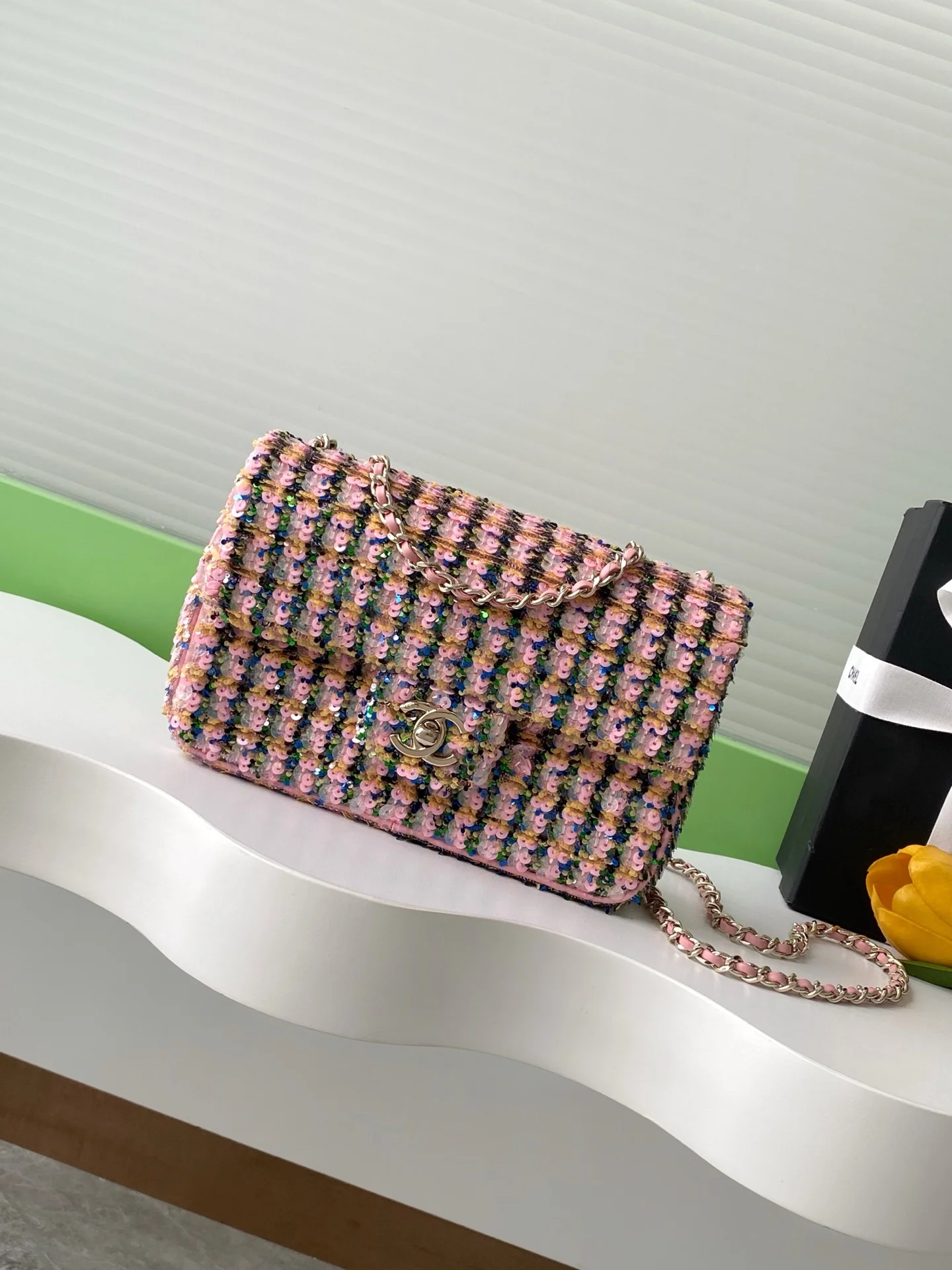 1-116 Chanel CF Sequined SO Handbag 21cm - Image 1