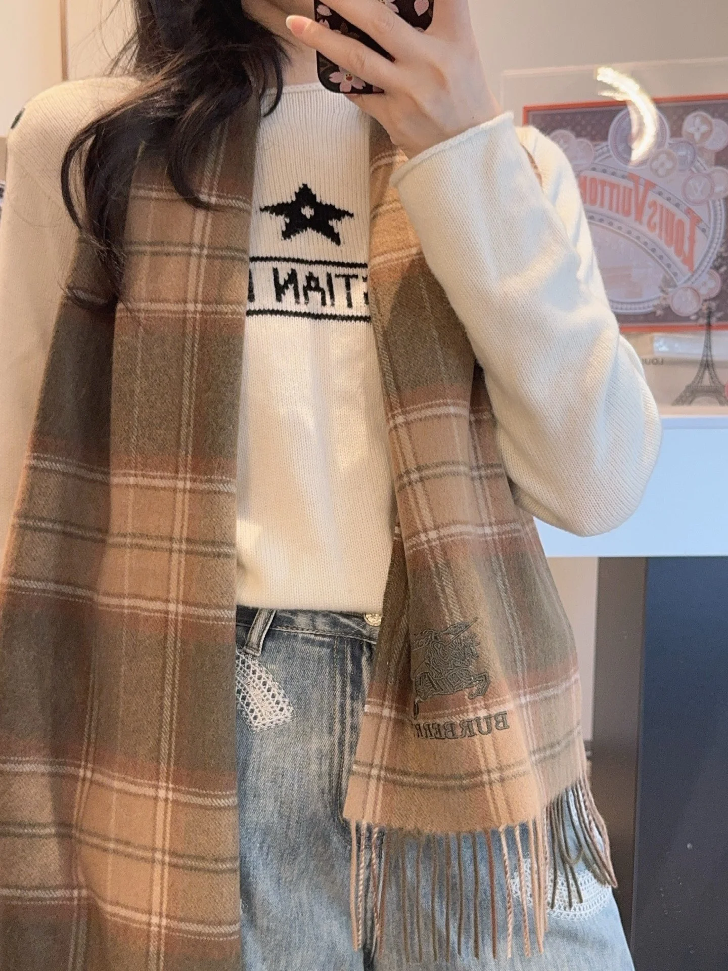 1-1285 Burberry Check Reversible Lambswool Scarf - Image 1