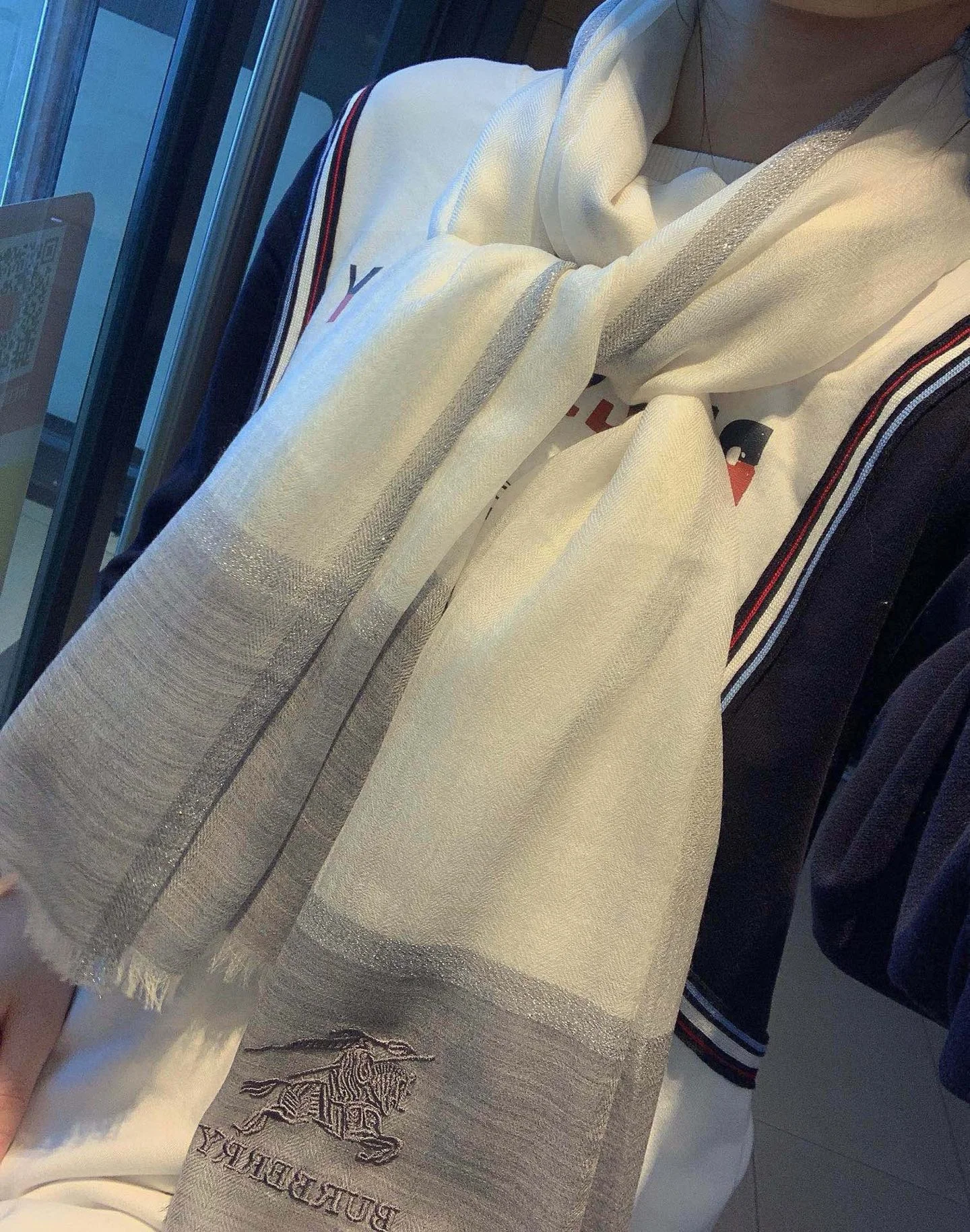 1-1349 Burberry Equestrian Knight Metallic Cashmere Stole - Image 1
