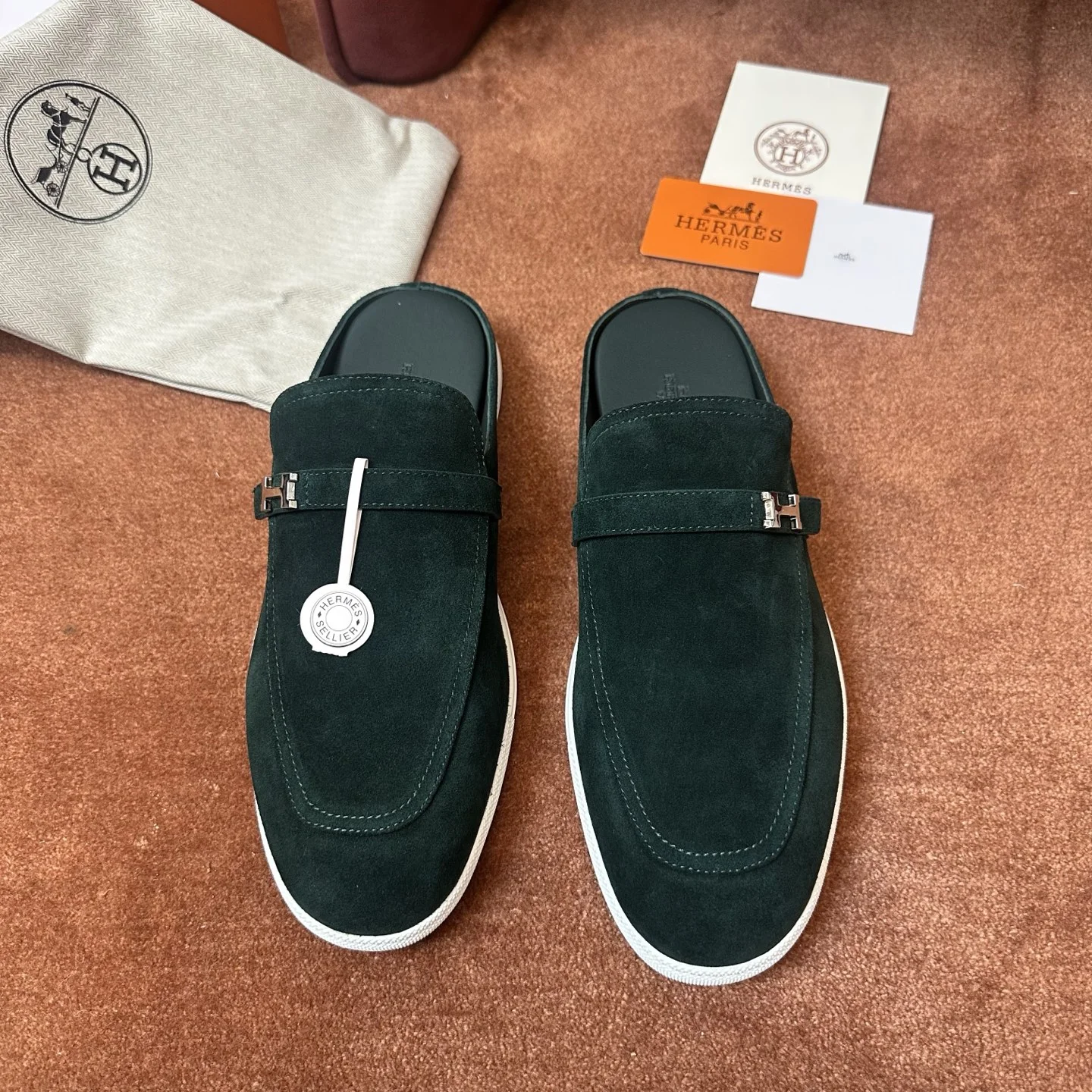 1-1380 Hermès Men's Suede H Buckle Mule - Image 1