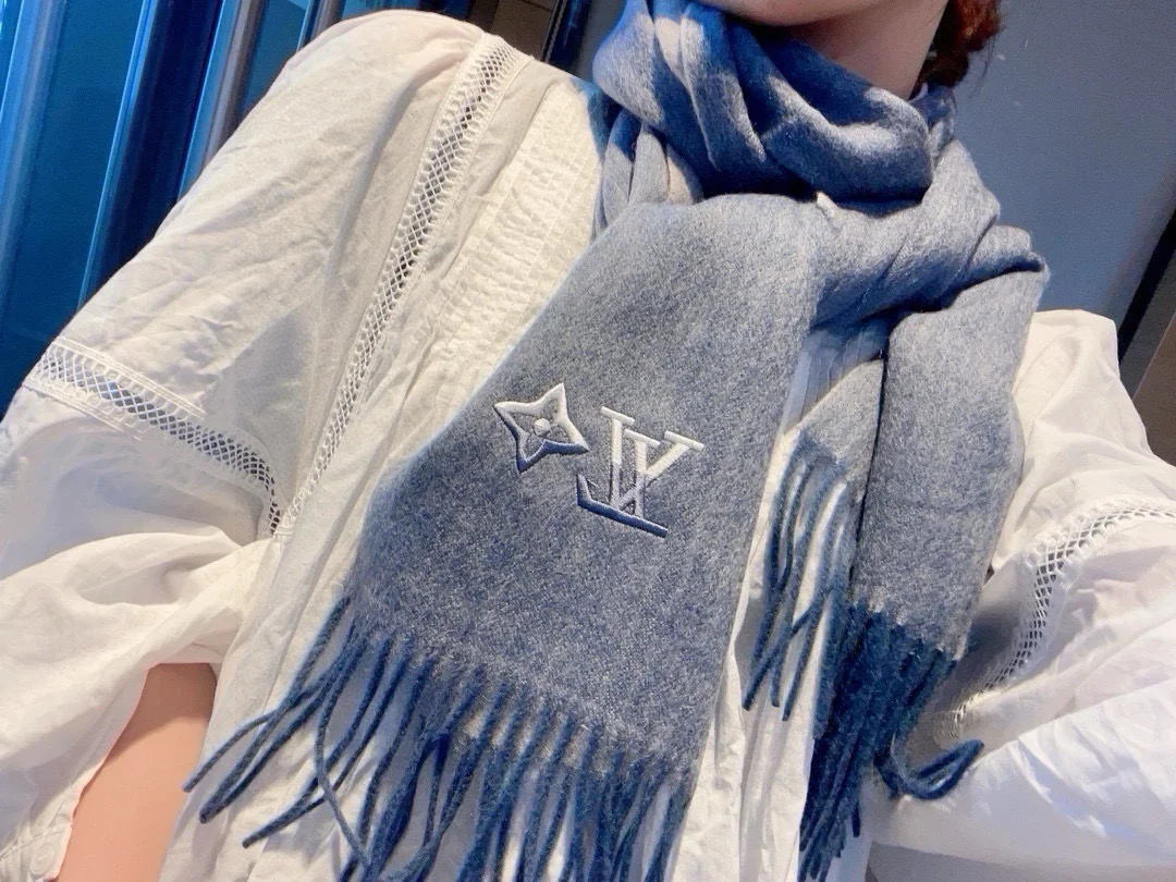 1-1409 Louis Vuitton LV Embroidered Cashmere Scarf - Image 1