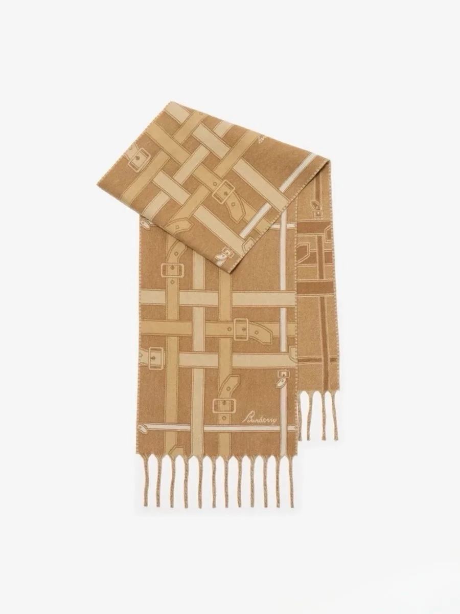 1-1412 Burberry Equestrian Print Reversible Cashmere Scarf - Image 1