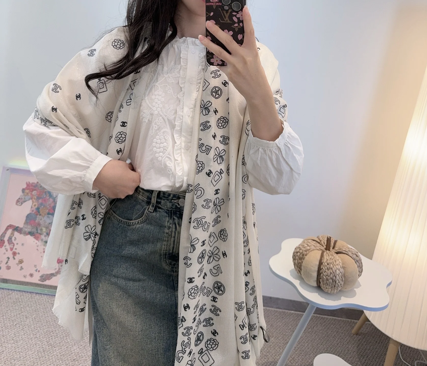 1-1438 Chanel Iconic Motif Metallic Stole - Image 1