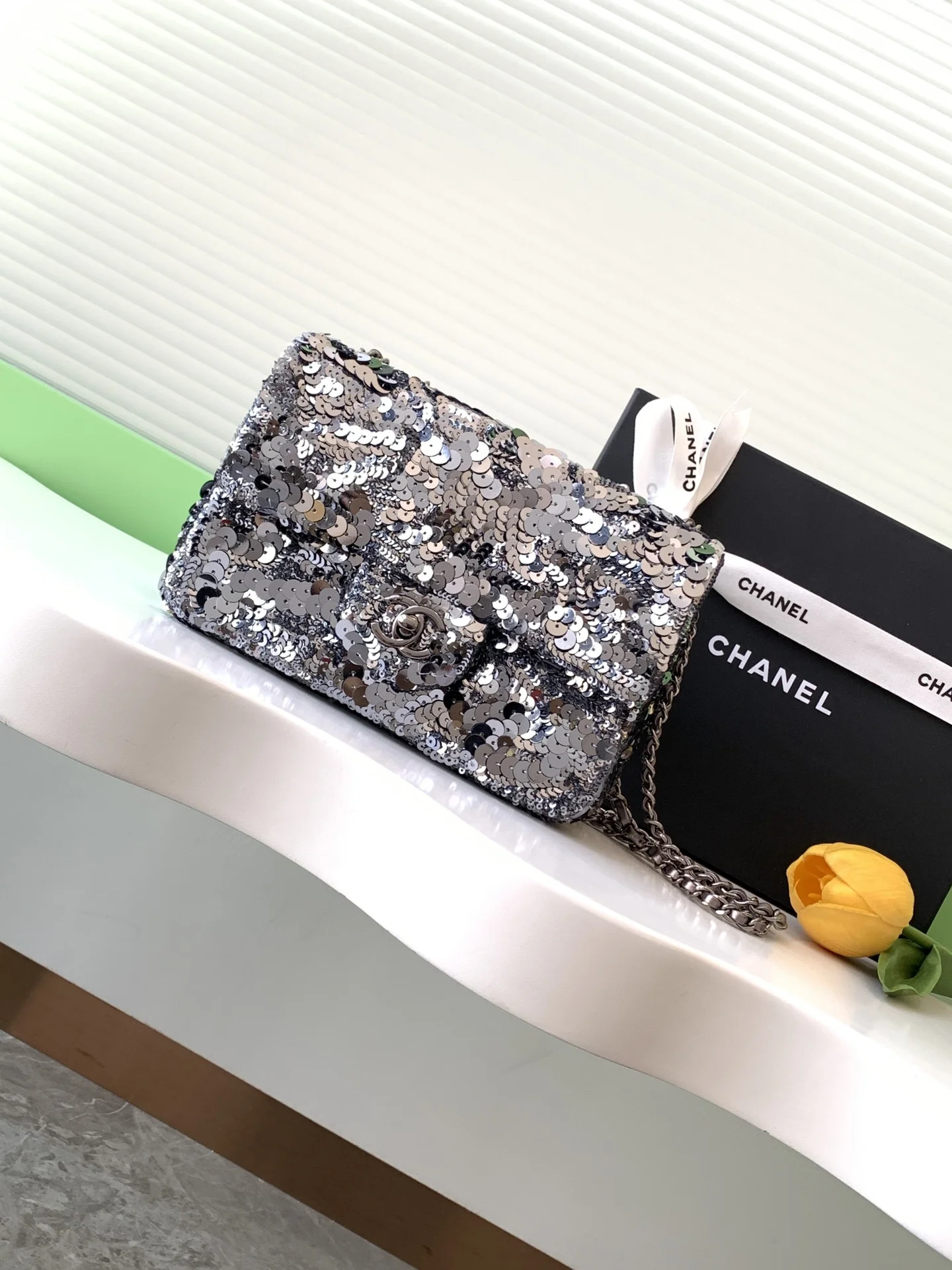 1-145 Chanel CF Sequined SO Handbag 21cm - Image 1