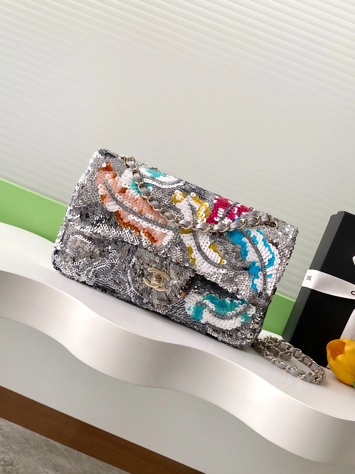 1-159 Chanel CF Sequined SO Handbag 21cm - Image 1