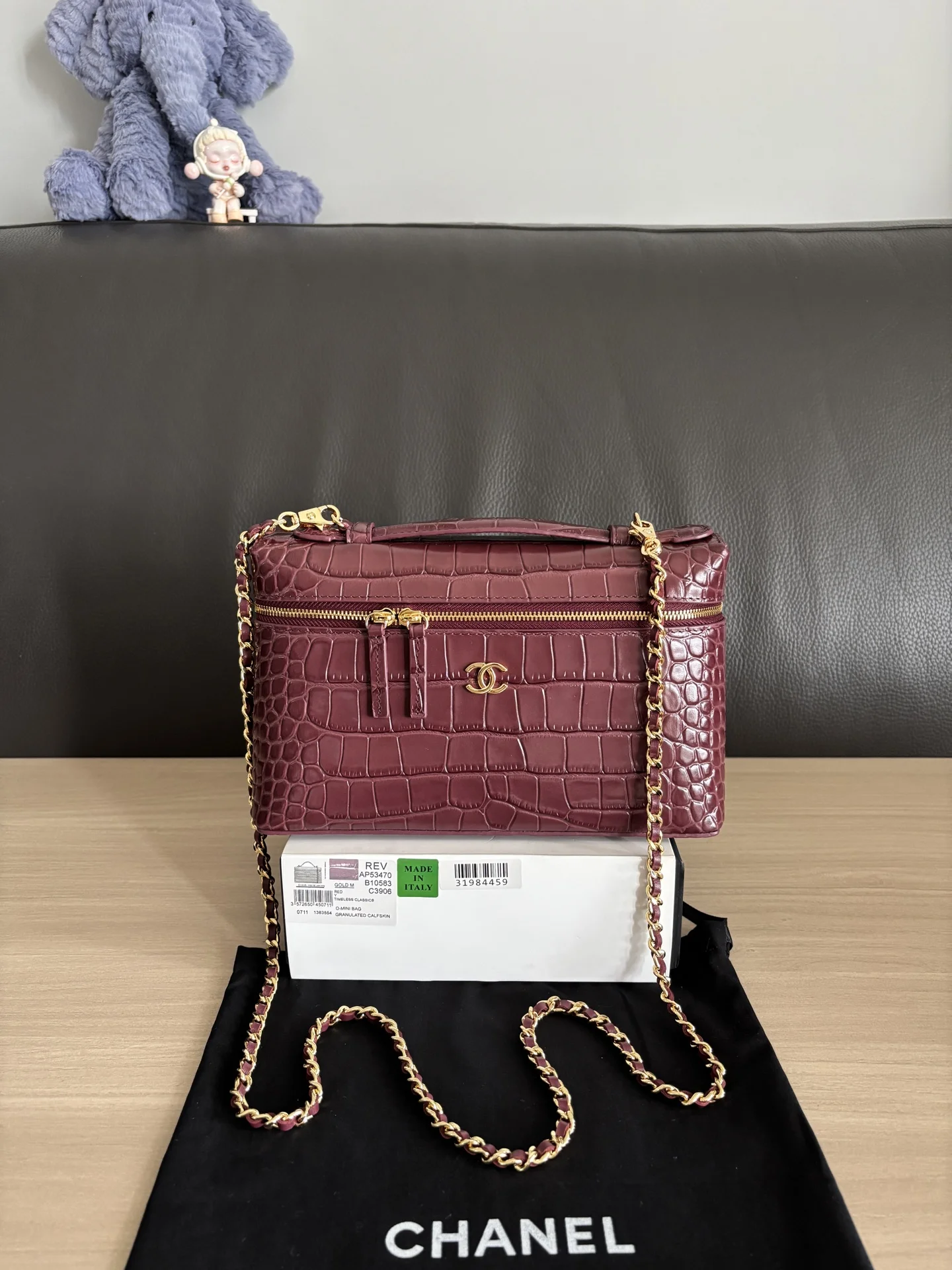 1-1837 Chanel Crocodile-Embossed Vanity Case with Chain - Image 1