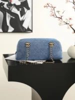 Chanel 26A Denim Chain Bowling Bag 32cm