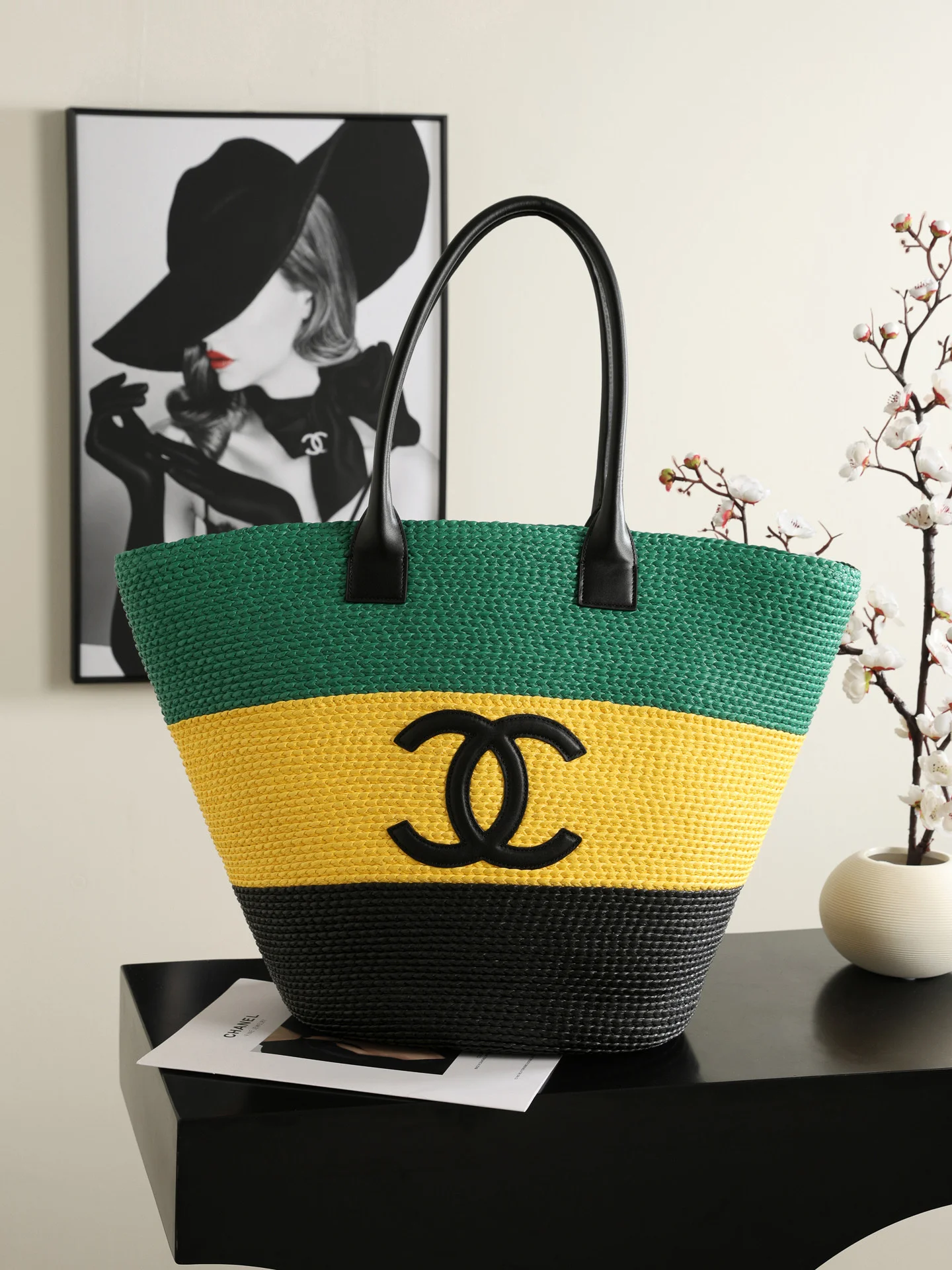 1-1844 Chanel Coco Beach Colorblock Raffia Tote 58cm - Image 1