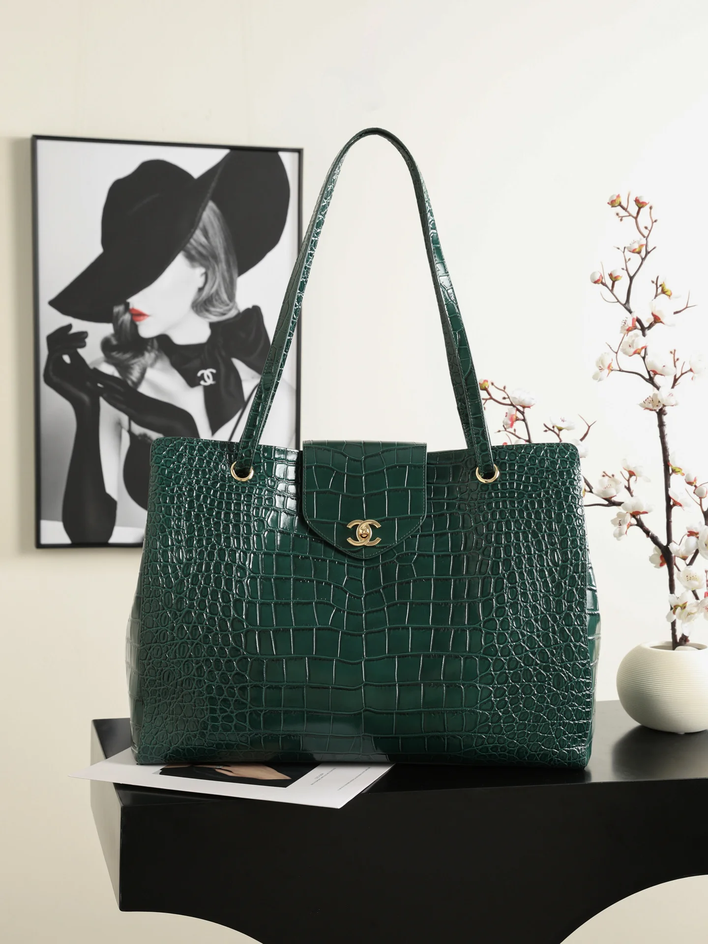 1-186 Chanel Supermodel Tote Bag Black Calfskin Gold Double C Logo - Image 1