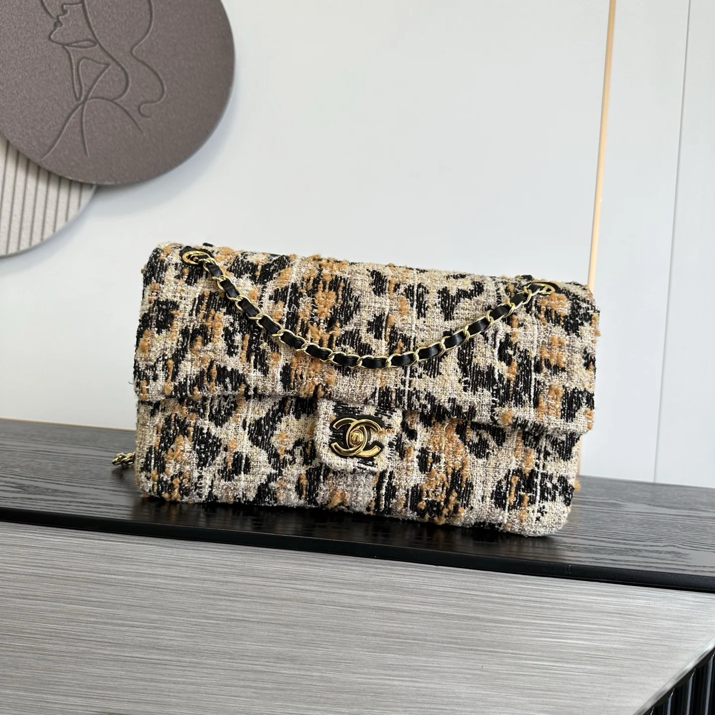 1-1867 Chanel 26A Leopard Tweed Flap Bag 32cm - Image 1