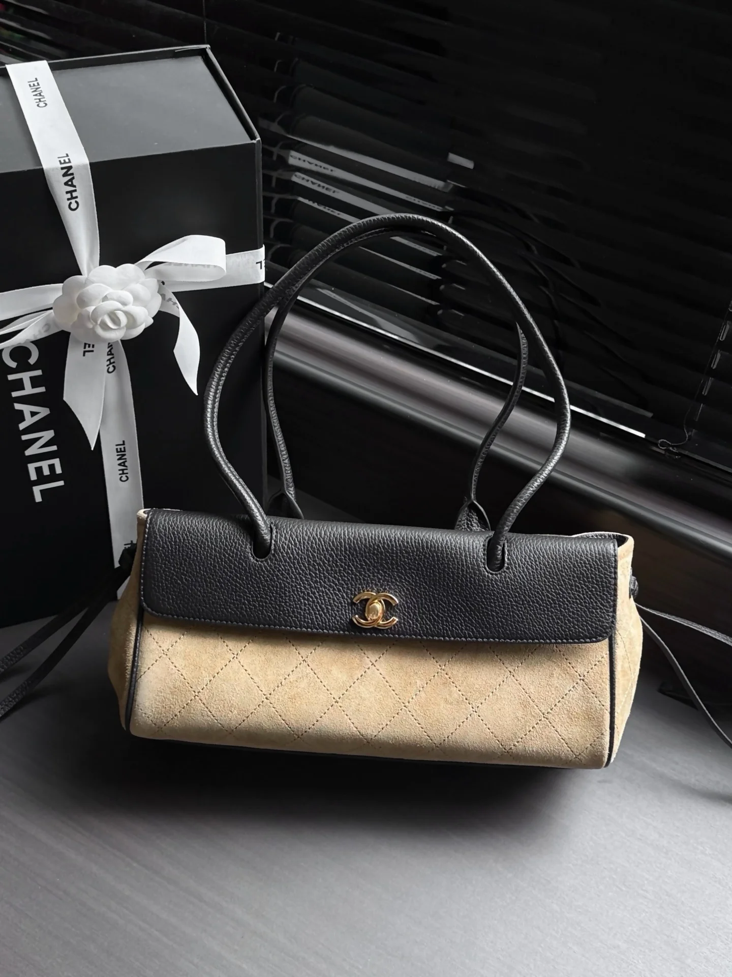 1-1870 Chanel 26A Two-Tone Baguette Shoulder Bag 30.5cm - Image 1