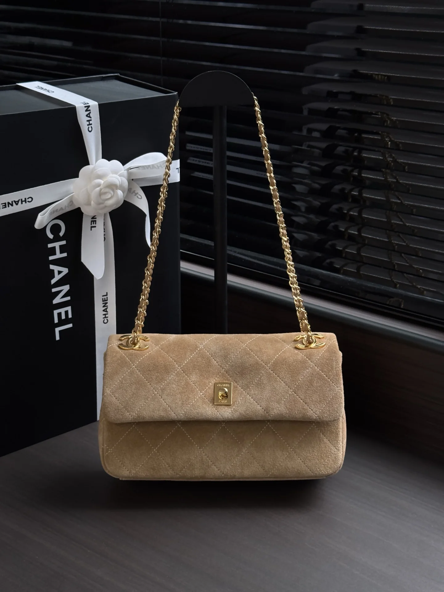1-1874 Chanel 26A Suede Classic Flap Bag 25.5cm - Image 1