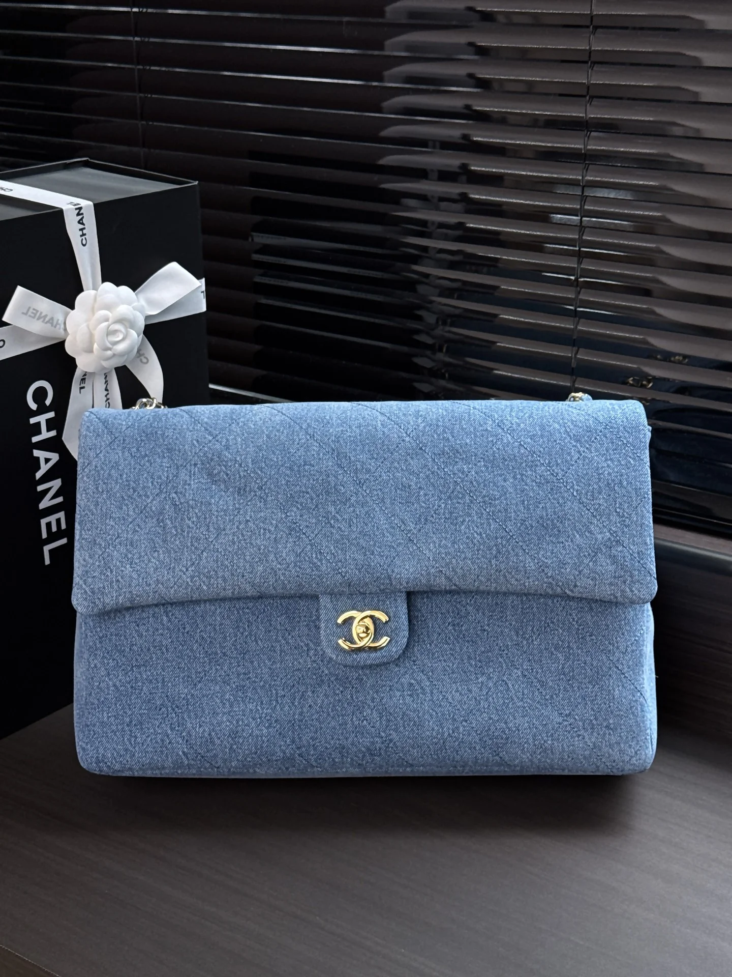 1-1876 Chanel 26S Denim Maxi Flap Bag 38.5cm - Image 1
