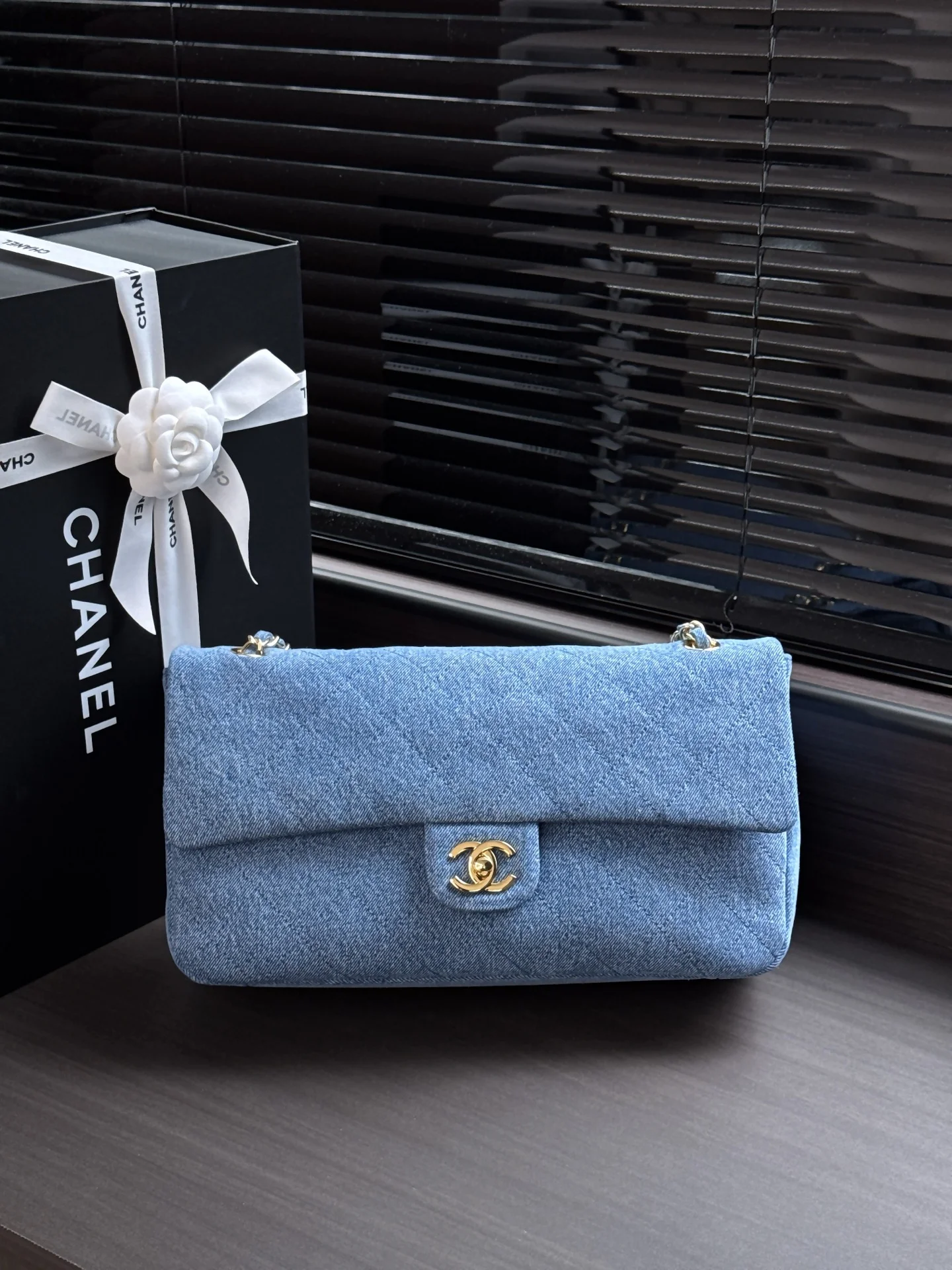 1-1877 Chanel 26S Denim Maxi Flap Bag 32cm - Image 1