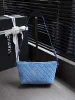 Chanel 26A Denim Quilted Hobo Bag 26cm