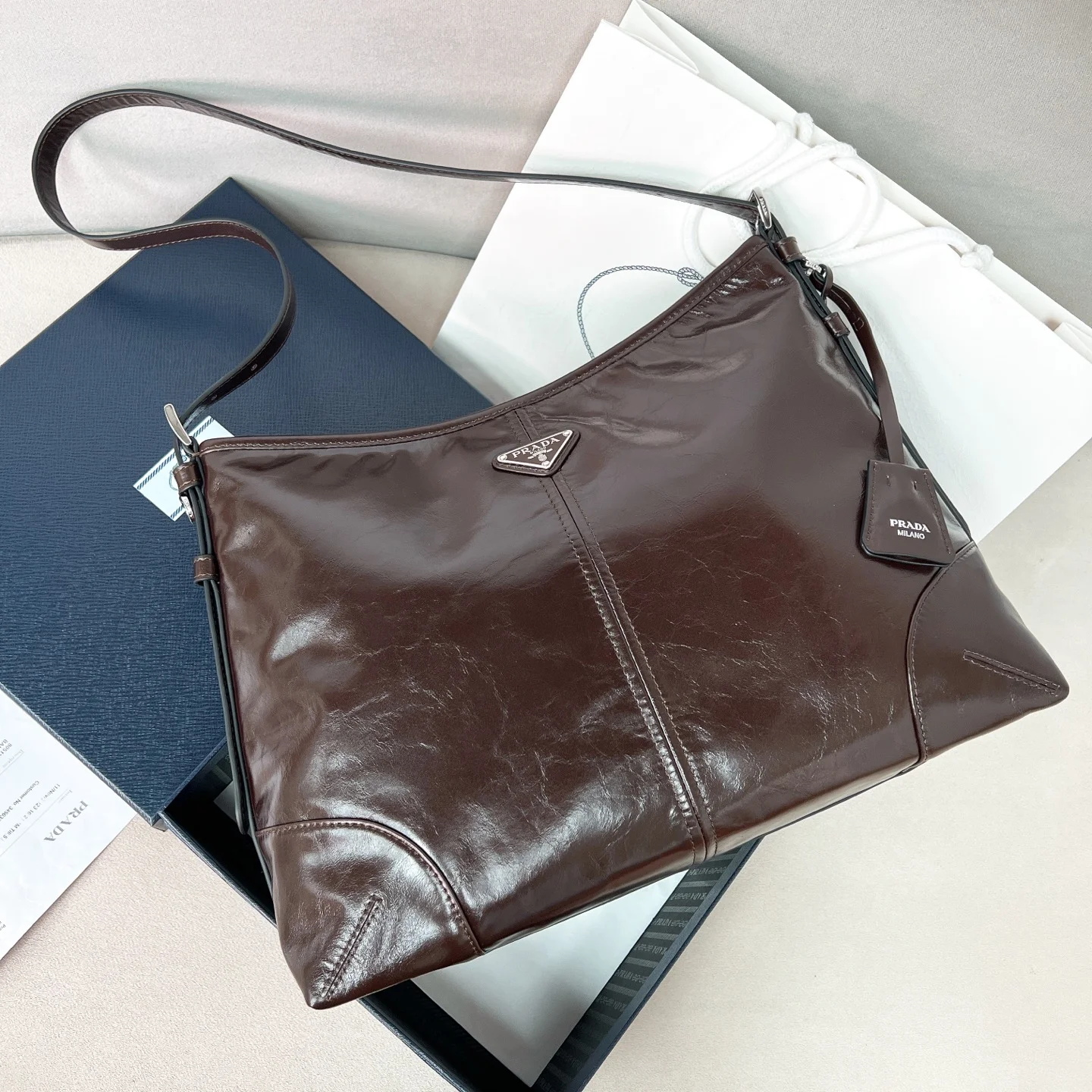 1-1958 Prada Soft Lux Aimee Large Leather Shoulder Bag 35cm - Image 1
