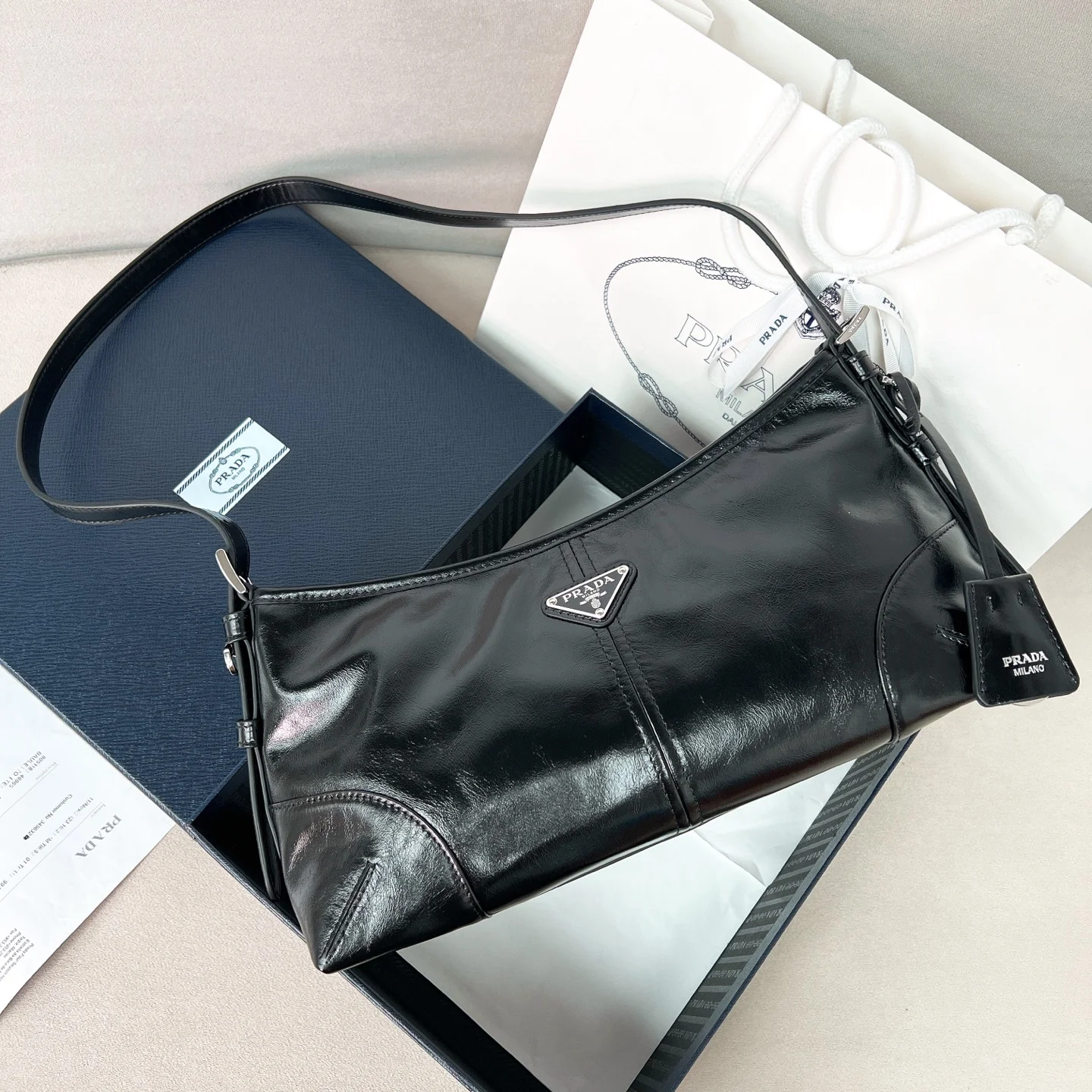 1-1960 Prada Soft Lux Aimee Medium Leather Shoulder Bag 32cm - Image 1