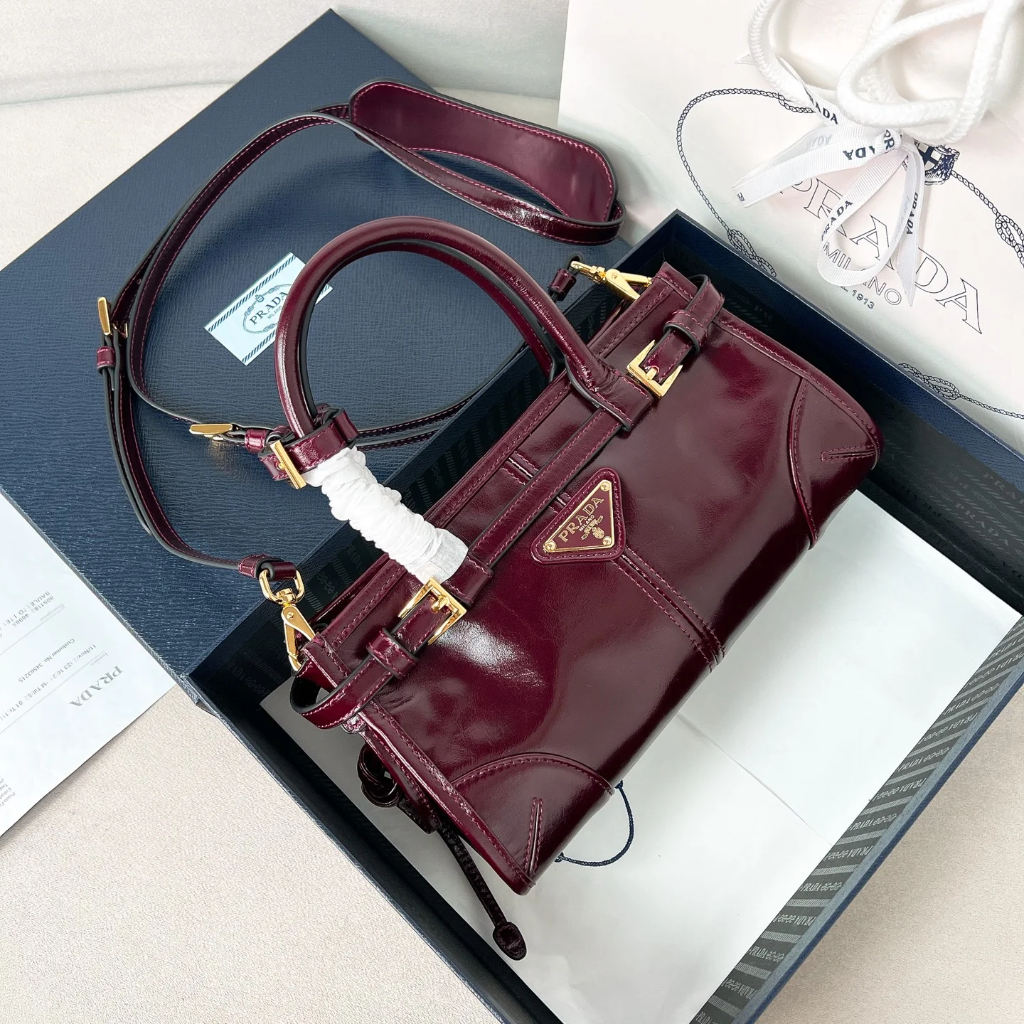 1-1968 Prada LuxSoft Bonnie Mini Leather Bag 23.5cm - Image 1