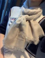 Burberry Embroidered Logo Cashmere Stole with Metallic Thread 90x200cm