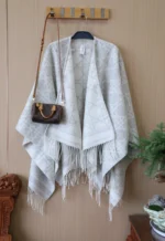 Dior Cannage Check Cashmere Fringed Poncho 140x140cm