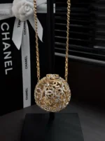 Chanel 25A Handcrafted Gold Hollow Spherical Evening Bag
