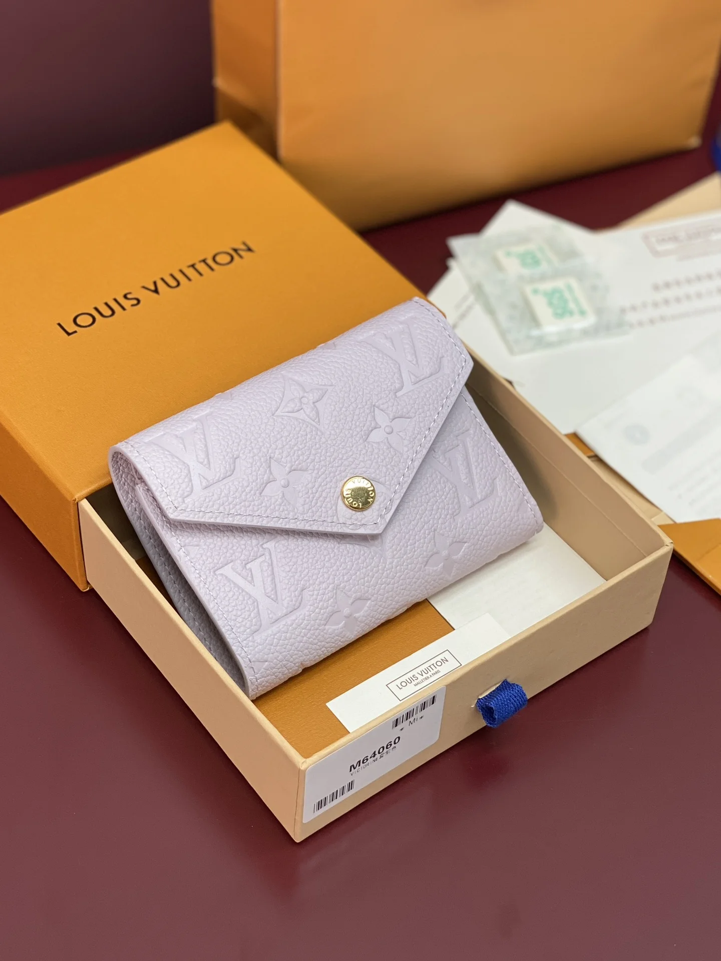 1-2099 Louis Vuitton Zoé Wallet Monogram Empreinte Misty Lilac 12cm - Image 1