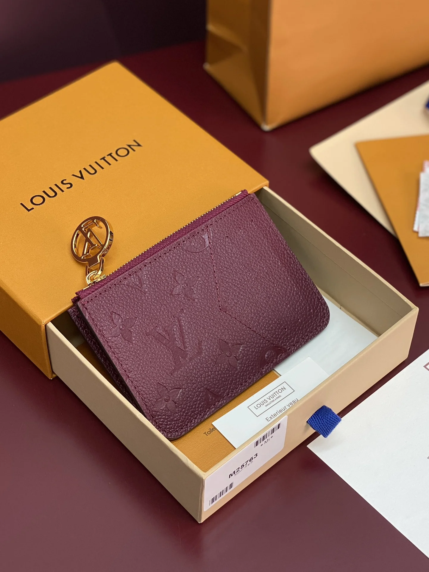 1-2120 Louis Vuitton Romy Card Holder Monogram Empreinte Bordeaux 12cm - Image 1