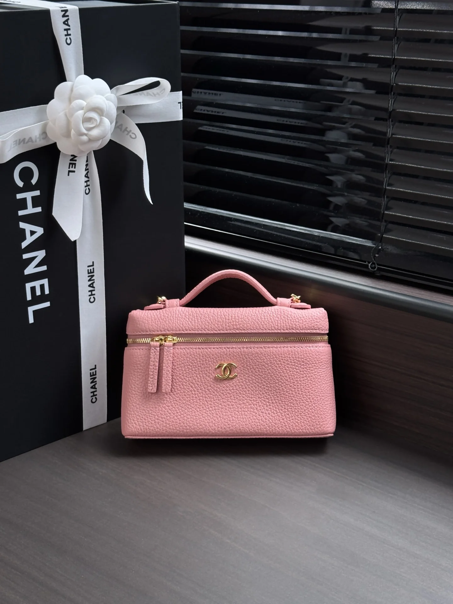 1-221 Chanel Lychee Calfskin Box Bag with Chain Strap - Image 1