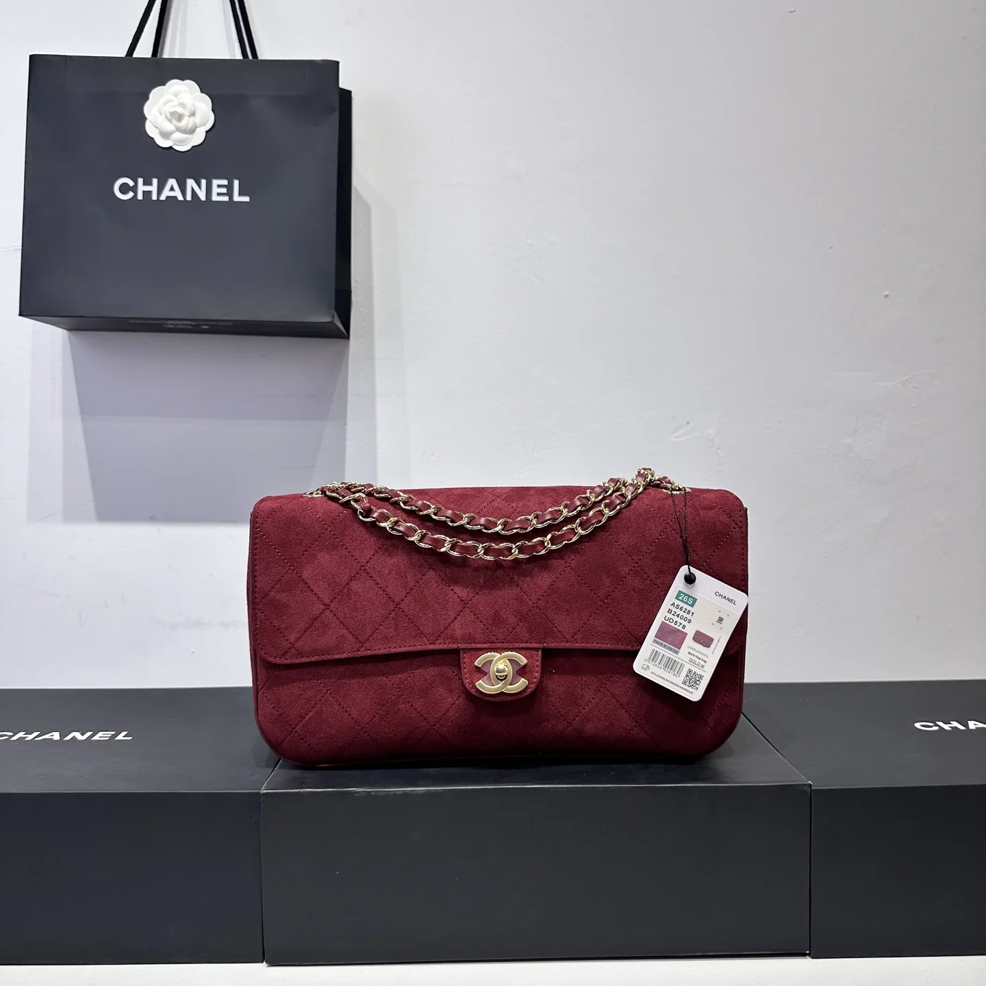 1-232 Chanel MaxiC Suede Burgundy Handbag - Image 1