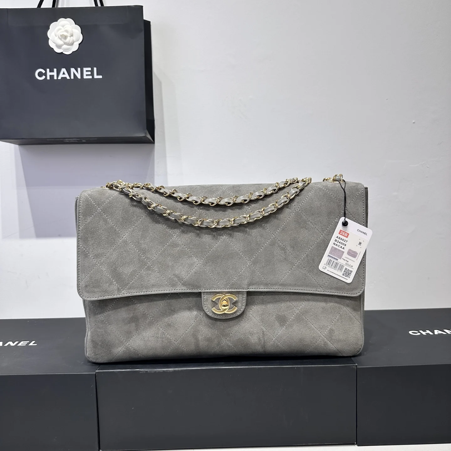1-273 Chanel MaxiC Suede Handbag - Image 1