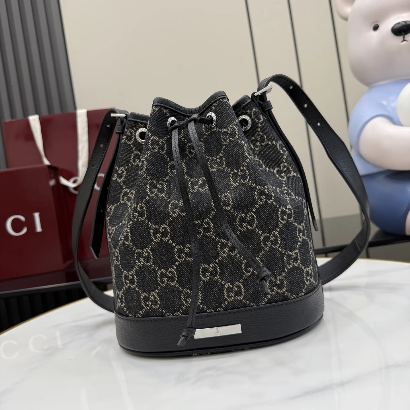 1-337 Gucci Generation GG Denim Bucket Bag 21cm - Image 1
