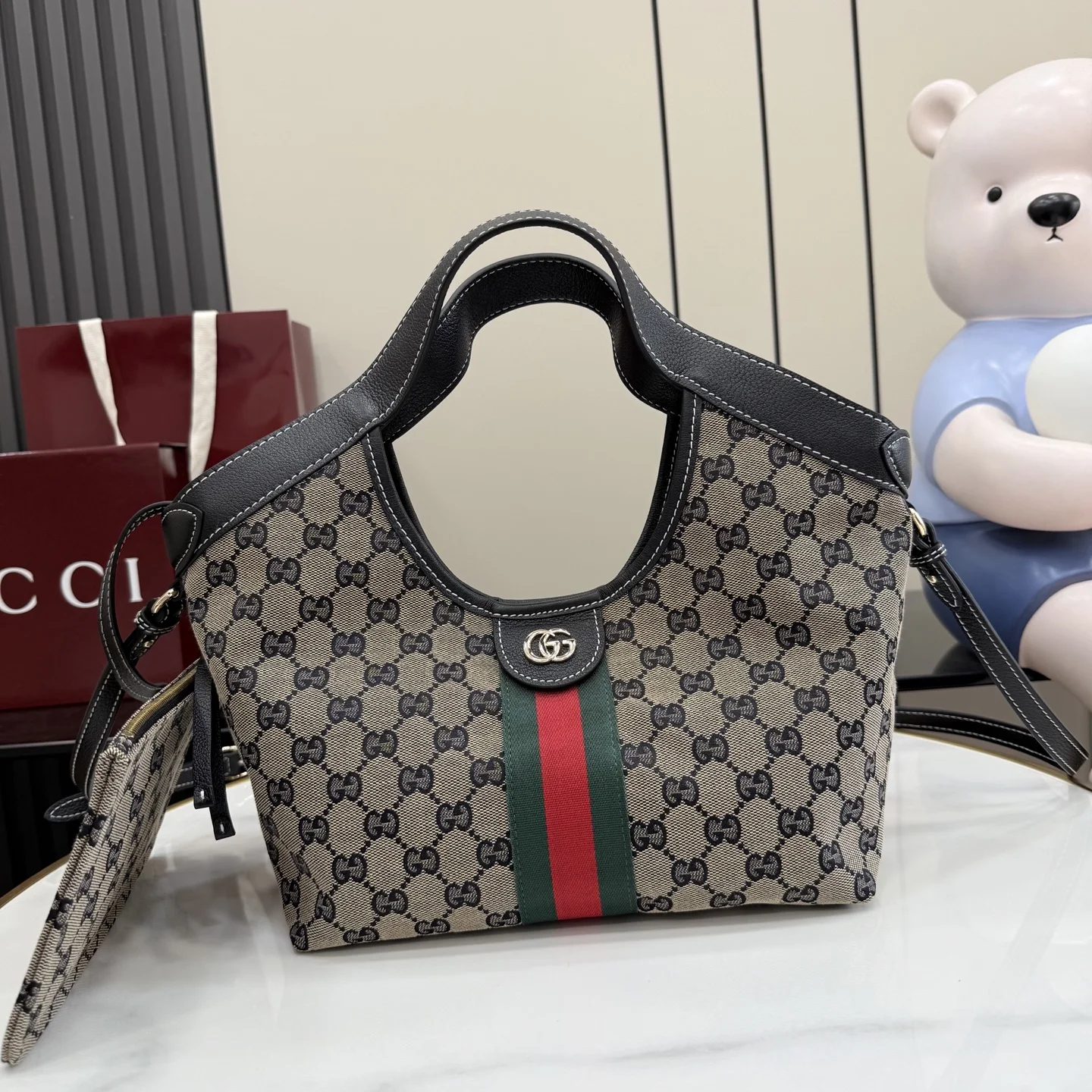 1-346 Gucci Giglio GG Canvas Tote Bag with Pouch 25cm - Image 1