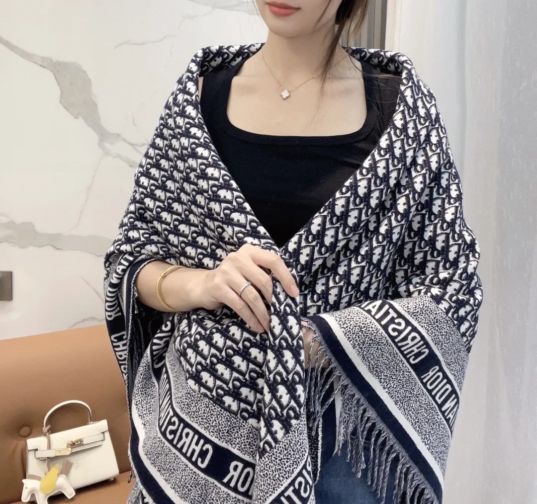 1-45 Dior CD Logo Jacquard Large Scarf Shawl Blanket 140*140cm - Image 1