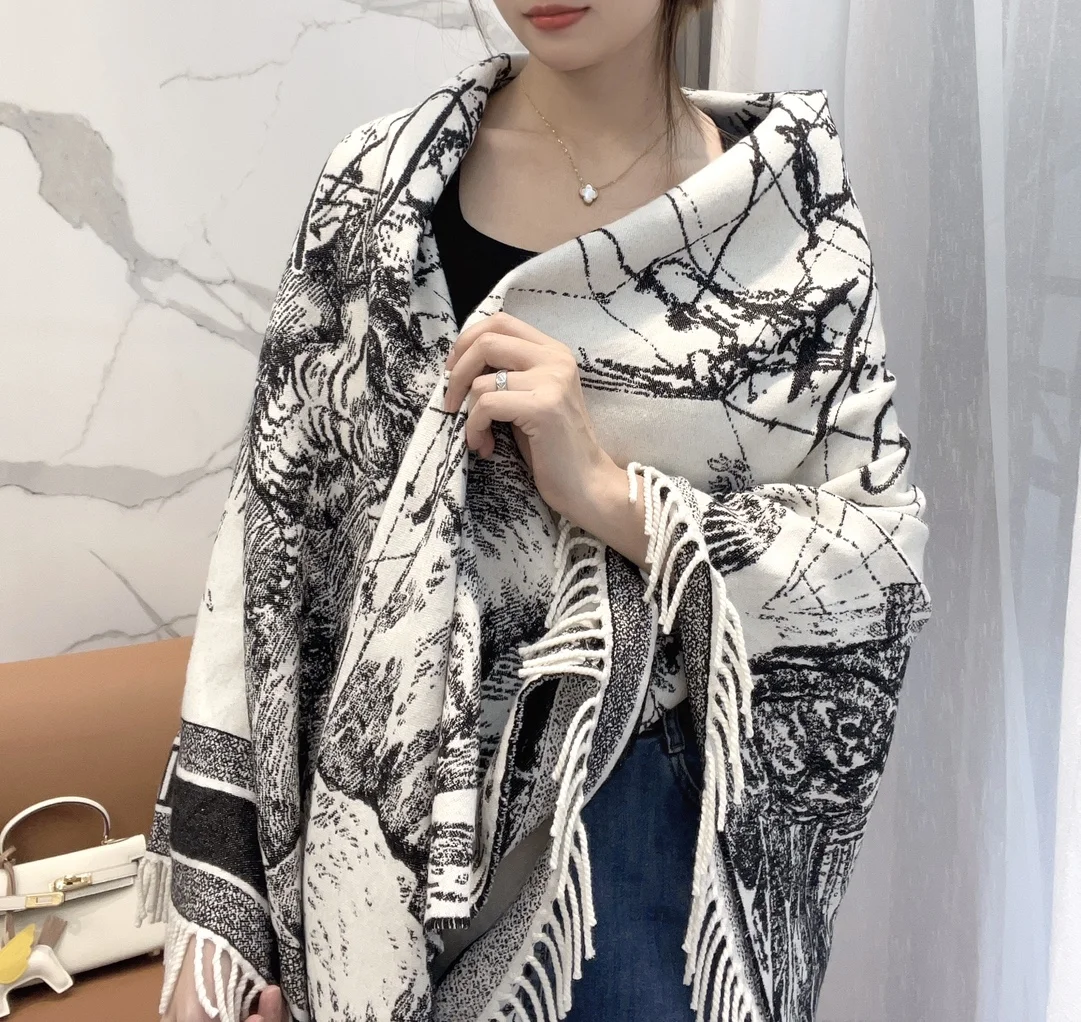 1-46 Dior CD Logo Jacquard Large Square Scarf Shawl Blanket 140*140cm - Image 1
