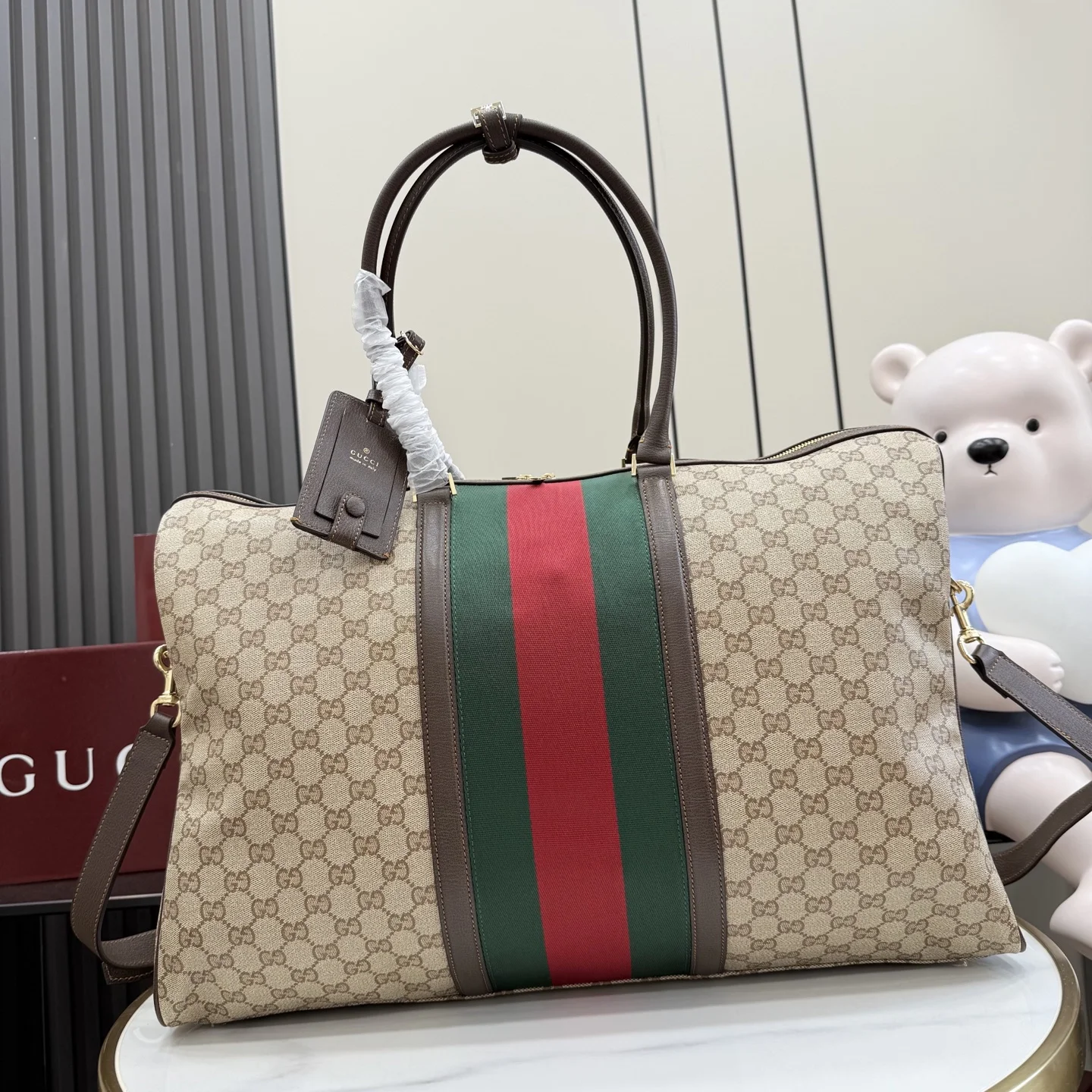 1-466 Gucci Essence Classic GG Web Duffle Travel Bag 50cm - Image 1