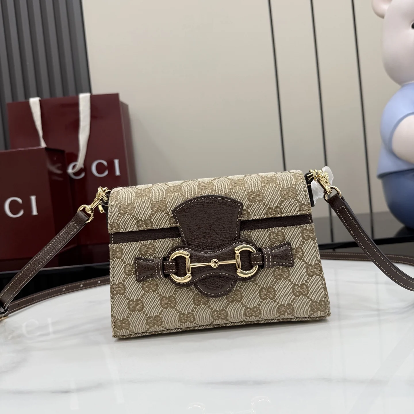1-486 Gucci Primavera Horsebit GG Canvas Top Handle Shoulder Bag 20cm - Image 1