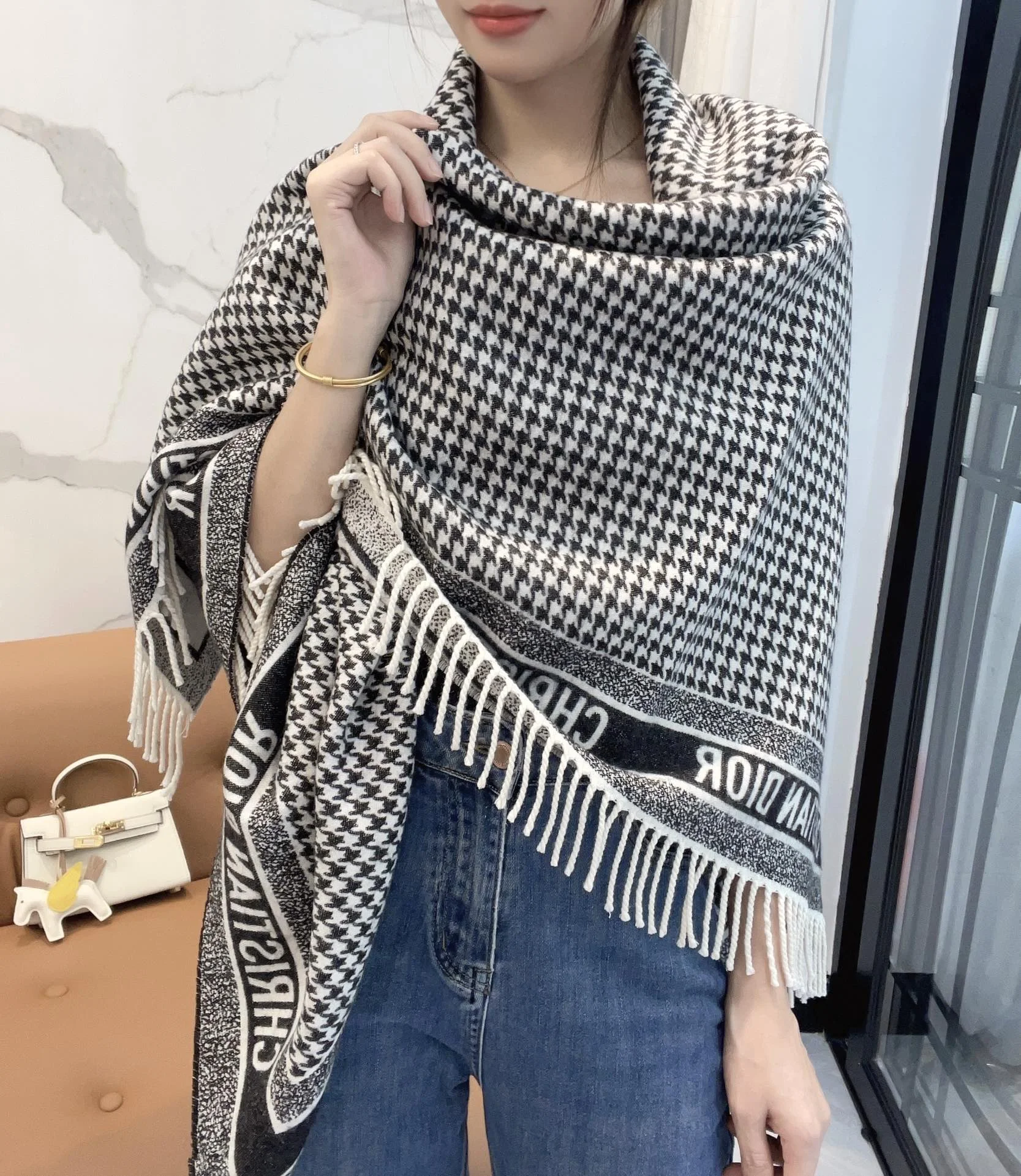 1-51 Dior CD Monogram Plaid Cashmere Wool Shawl 140x140cm - Image 1