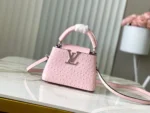Louis Vuitton Capucines Mini Pink Ostrich Crystal LV N85512 21cm