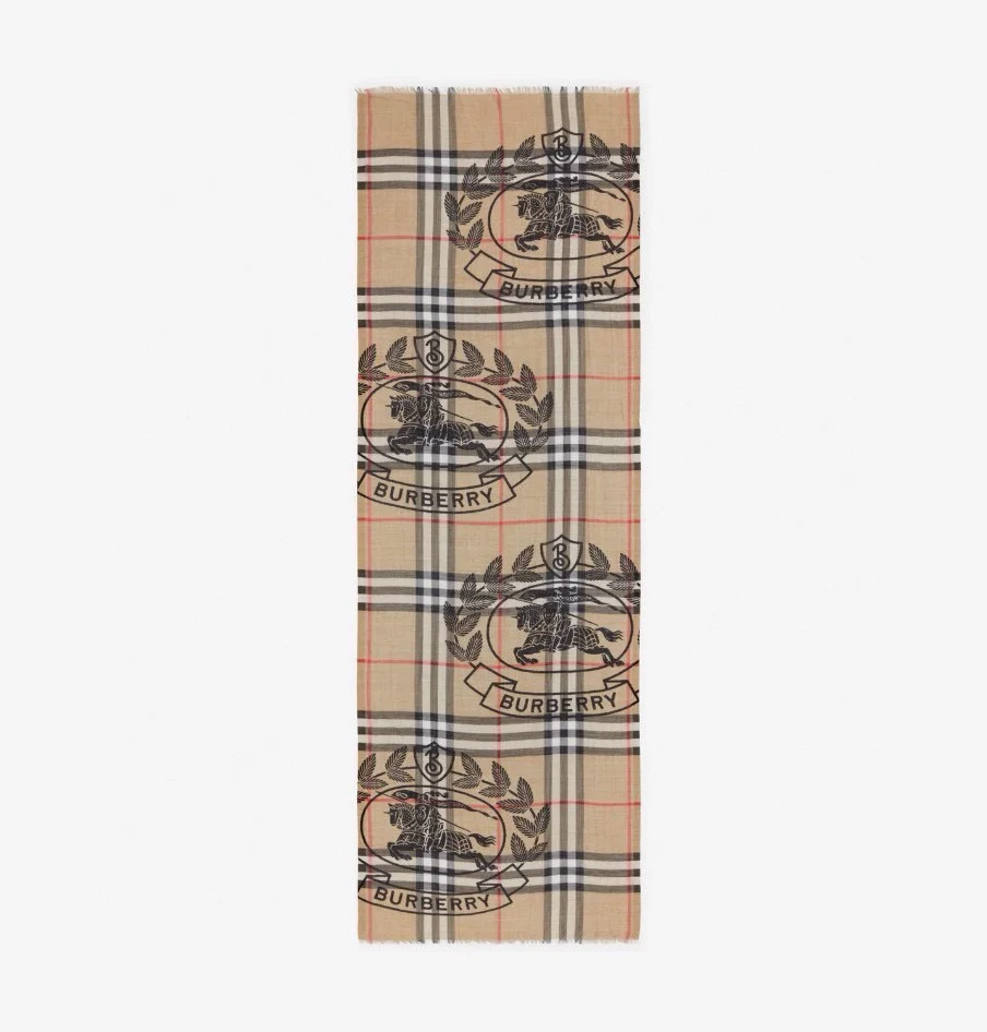2-1534 Burberry Equestrian Knight Check Silk Wool Shawl - Image 1
