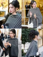Dior Houndstooth Wool Cashmere Poncho - Image 2