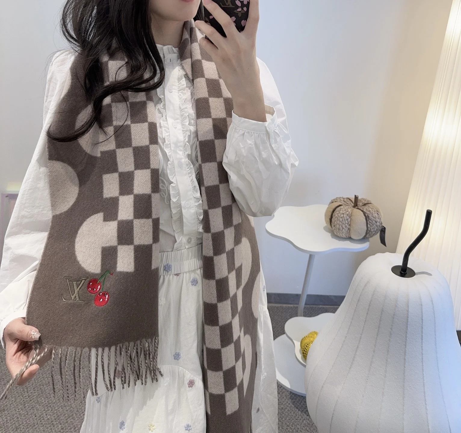 2-2241 Louis Vuitton Damier Cherry Scarf 30x180cm - Image 1