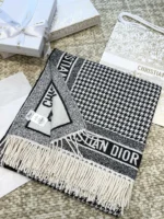 Dior CD Monogram Plaid Cashmere Wool Shawl 140x140cm - Image 2