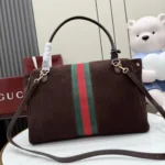 Gucci Paparazzo Horsebit Web Suede Top Handle Bag 37cm Dark Brown - Image 2