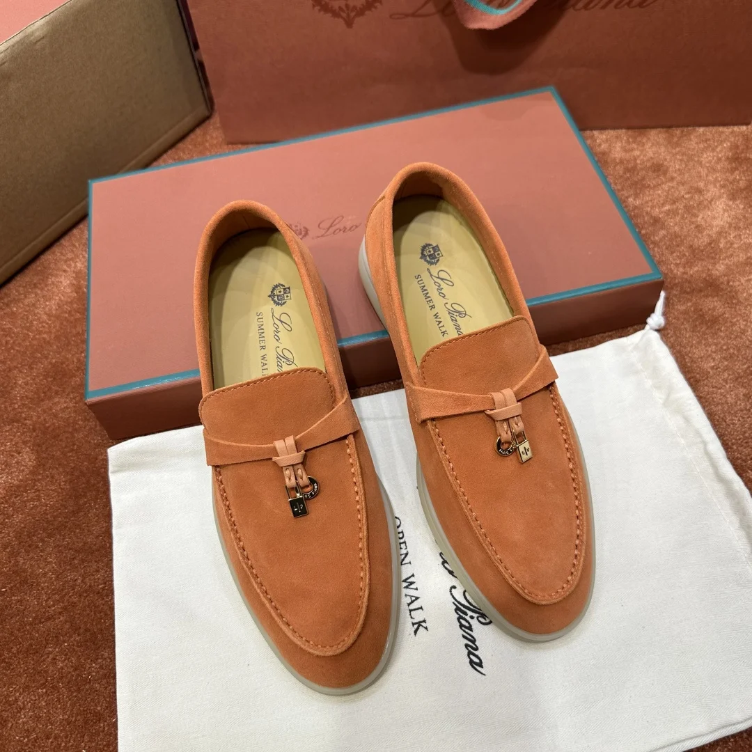 2-822 Loro Piana Summer Charms Walk Women's Suede Moccasin FAE5444 HOR4 - Image 1
