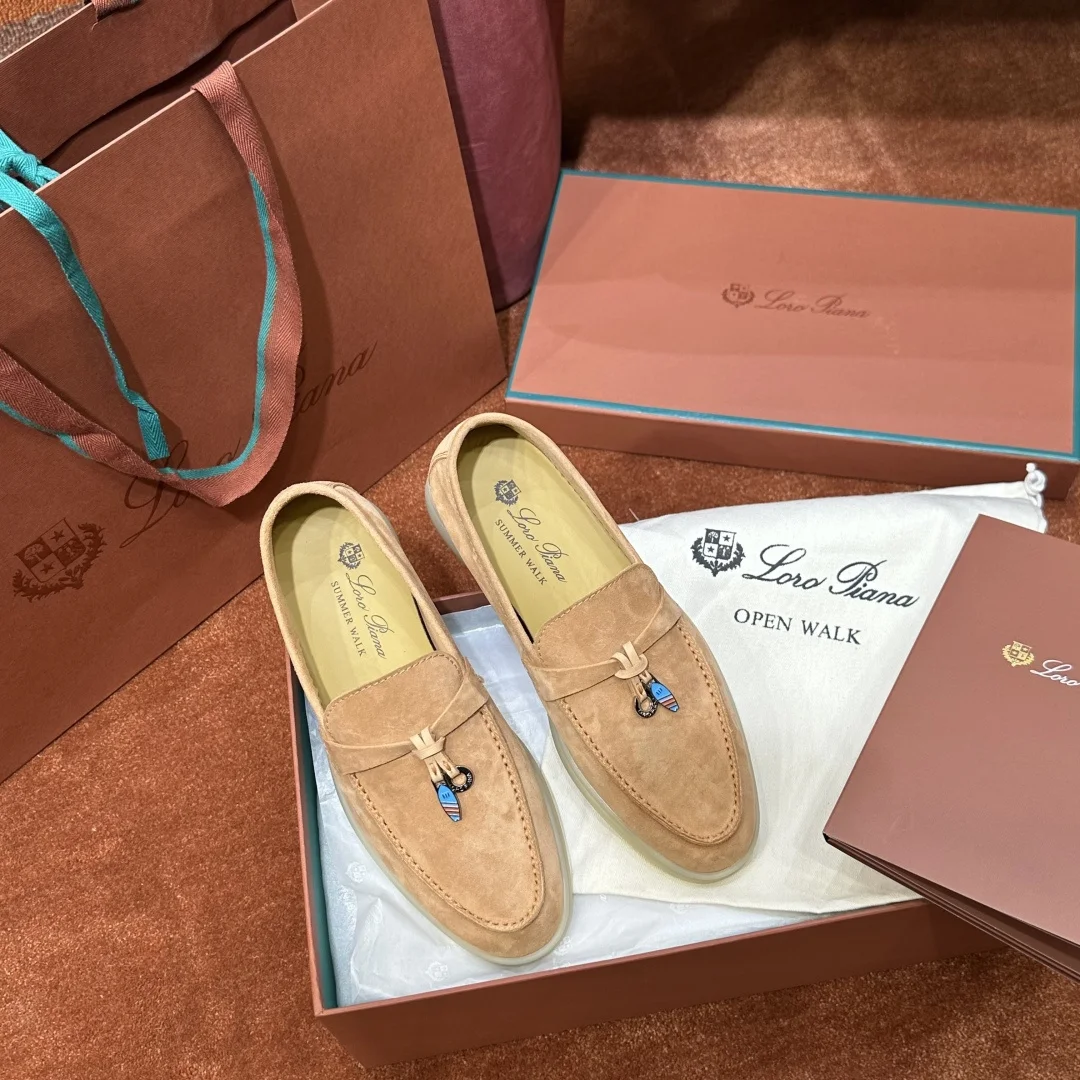 2-823 Loro Piana Summer Charms Walk Women's Suede Moccasin FAE5444 30ES - Image 1