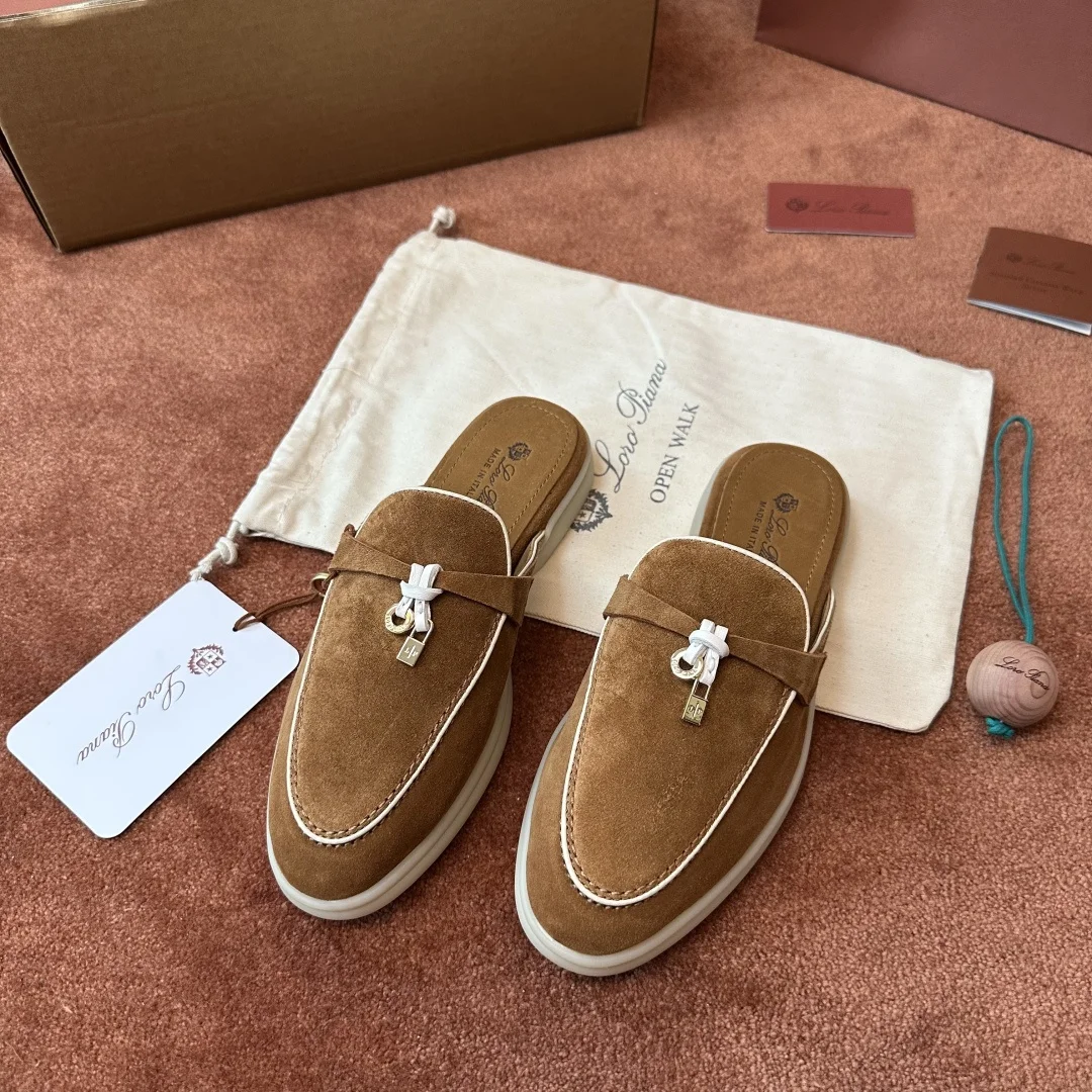 2-888 Loro Piana Charms Walk Babouche Women's Suede Mule FAL5900 HOVY - Image 1