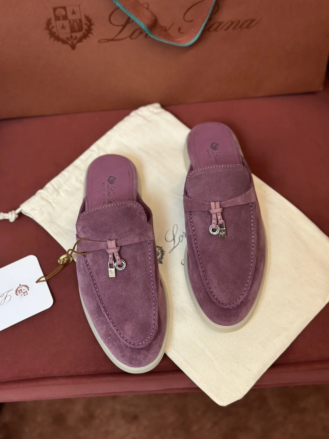 2-926 Loro Piana Babouche Charms Walk Women's Suede Mule FAI1543 30F4 - Image 1