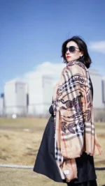 Burberry Equestrian Knight Check Silk Wool Shawl - Image 2