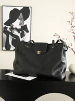 Chanel Supermodel Tote Bag Black Calfskin Gold Double C Logo - Image 3